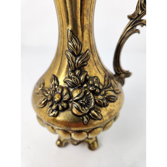 Vintage Italian Floral Embossed Metal Pitcher Vase Decor Footed Made in Italy 7" - Picture 8 of 8
